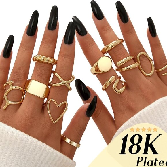 12PCS Gold Stackable Rings Set for Women, 18K Gold Plated Open Stacking Knuckle - Picture 2 of 9